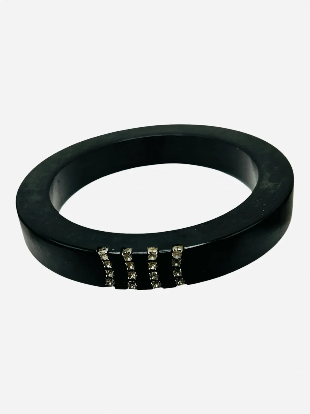 Art Deco Black Bakelite Rhinestone Bangle Bracelet